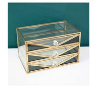 Coffre Bijoux Boîte à Bijoux Organisateur à Bijoux Boîte À Bijoux En Verre Avec 3 Tiroirs En Laiton Bijoux Organisateur Boîte Décoration Pour Bague Collier Boucles D'oreilles Boîte De Rangement Dames