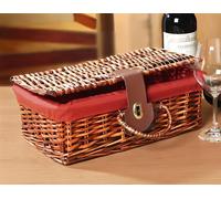 Coffre cadeau "Koffer" en osier, brun, avec revêtement en tissu rouge, coffre de rangement, coffre en osier