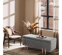 Coffre 'Dals' velours pieds métal 100 x 40 x 42 cm gris