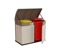 Art Plast - Coffre de jardin 1500L - Abri Poubelle de Tri Polypropylène Ecru Taupe - Verrouillable par Cadenas