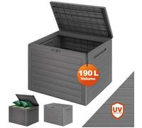 Coffre de Jardin Casaria® Exterieur 190 L Gris - Caisse de rangement étanche - Malle avec poignées latérales pour Balcon