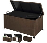 Casaria® Coffre de jardin extérieur XXL Marron - Malle de rangement en Polyrotin avec roulettes 270 L, étanche avec Vérin à gaz 117x53x60 cm pour Jardin, Balcon ou Terrasse