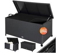 Casaria® Coffre de jardin XXL Noir - Malle de rangement en Polyrotin avec roulettes 270 L, étanche avec Vérin à gaz 117x53x60 cm pour Jardin, Balcon ou Terrasse