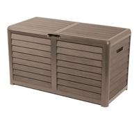 Coffre de jardin en Plastique - EDA - BAYA - 420 L - Décor imitation bois - 117,3 x 54,8 x H. 65,3 cm - Taupe