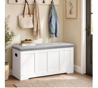 Coffre de Rangement, 2 Charnières de Sécurité, Style Rustique pour Entrée, Chambre, 41 x 101 x 49 cm, Blanc et Gris