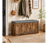 Coffre de Rangement, 2 Charnières de Sécurité, Style Rustique pour Entrée, Chambre, 41 x 101 x 49 cm, Marron et Gris