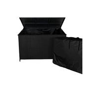 Coffre De Rangement En Rotin Noir, Grande Capacité 582 L, Portable Avec Roues & Poignée, Résistant Aux Uv & Intempéries, Ouverture Assistée Par Gaz, Jardin Patio Terrasse [Sac Imperméable Inclus] Noir