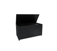 Coffre de Rangement 700 L en Rotin Noir Extérieur & Doublure Imperméable Housse Coussin Large Terrasse Cadre en Acier Résistant aux Intempéries Couvercle à Vérin à Gaz Roulettes Amovibles Rangement