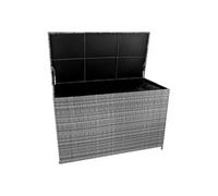 Coffre de Rangement Jardin Extérieur 996 L en Rotin Gris Résistant Aux Intempéries Doublure Zippée Rangement de Coussins Serviettes Jouets Meuble de Jardin Terrasse Cadre en Acier Verin en Gaz