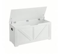 Coffre De Rangement, Avec 2 Charnières De Sécurité, Imitation Grange, 40 X 100 X 46 Cm Blanc