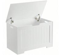 Coffre de rangement, Banc Chaussures, avec 2 Charnières de sécurité, Style Moderne, 40 x 76 x 48 cm, Blanc Blanc