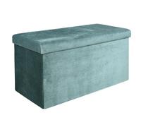Home Deco Factory – Banc coffre pliable Giulia – Velours côtelé, rangement 76x38x38 cm Bleu