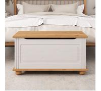 Coffre de rangement BRISTOL banc avec abattant en pin massif lasuré blanc et brun