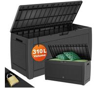 Casaria Coffre de jardin – Caisse de rangement polyrotin Anthracite 310 L avec roulettes