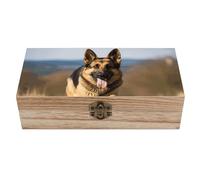 Coffre de rangement en bois avec couvercle à charnière, coffre à jouets pour chien de berger Runningan pour l'artisanat