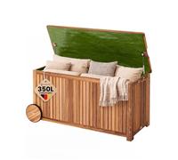 Coffre de rangement en Bois d'Acacia - 350L CASARIA® avec Roues Bâche intérieure - Malle pour Jardin Terrasse Balcon
