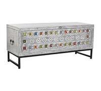 Coffre de rangement en manguier et céramique coloris gris - Longueur 116 x Profondeur 40 x Hauteur 50 cm --