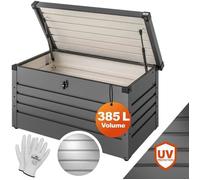 Coffre de Rangement en Métal Anthracite 385 L GARDEBRUK® 120x62 cm, Verrouillable, Coffre jardin Coussin Rangement