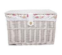 Coffre de rangement en osier avec couvercle - 30,5 x 20,3 x 20,3 cm - Blanc - Avec doublure florale - Boîtes de rangement verrouillables pour jouets, couvertures, vêtements