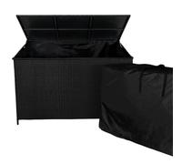 Coffre De Rangement En Rotin Noir, Grande Capacité 582 L, Portable Avec Roues & Poignée, Résistant Aux Uv & Intempéries, Ouverture Assistée Par Gaz, Jardin Patio Terrasse [Sac Imperméable Inclus] Noir