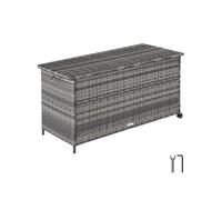 Boîte de rangement - TECTAKE - Coffre de jardin KUUSAMO, en rotin, avec roulettes résistant aux UV 116x54x64 cm - Gris
