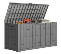 Coffre de rangement extérieur - Outsunny - verrouillable avec vérin à gaz, aspect bois - pp - 227 L - gris