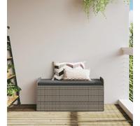 Coffre de rangement gris 115 x 51 x 52 cm en polyrotin | Siège de jardin avec compartiment de rangement, coussin déhoussable, ressort à gaz, résistant aux intempéries