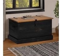 vidaXL Coffre de rangement HALDEN noir 91x48x47 cm bois massif pin, stockage de coffre, coffre de rangement en bois, malle à jouet, coffre en bois