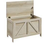 Coffre de rangement HOMCOM couvercle relevable avec charnières de sécurité pour ouvrir à 100 ° 76L x 39l x 48H cm bois naturel