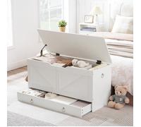 Coffre de Rangement-HOOBRO-Coffre à Jouets avec Tiroirs-Armoire à Jouets avec charnière de sécurité-Blanc