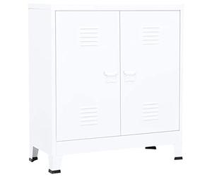 Coffre de rangement industriel en acier blanc 90 x 40 x 100 cm avec 2 étagères, porte-étiquette et fentes d'aération pour bureau et maison