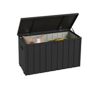 Coffre de rangement jardin capacité 450L - vérin à gaz, roulettes, poignée - acier PP anthracite