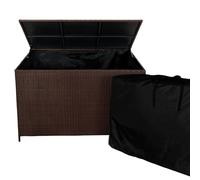 Coffre de Rangement Jardin Extérieur 586 L en Rotin Marron Résistant Aux Intempéries Doublure Zippée Rangement de Coussins Serviettes Jouets Meuble de Jardin Terrasse Cadre en Acier Verin en Gaz