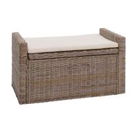 Coffre de rangement M92, coffre Banc de vestiaire, coussin Kubu rotin 88cm gris-brun