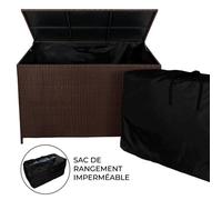 Coffre De Rangement En Rotin Marron, Grande Capacité 582 L, Portable Avec Roues & Poignée, Résistant Aux Uv & Intempéries, Ouverture Assistée Par Gaz, Jardin Patio Terrasse [Sac Imperméable Inclus] Ma