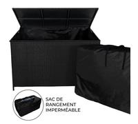 Coffre De Rangement En Rotin Noir, Grande Capacité 582 L, Portable Avec Roues & Poignée, Résistant Aux Uv & Intempéries, Ouverture Assistée Par Gaz, Jardin Patio Terrasse [Sac Imperméable Inclus] Noir