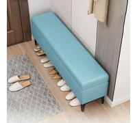Coffre de rangement ottoman en simili cuir bleu ciel élégant avec repose-pieds élégant Coffre à jouets et banc à chaussures Siège cube polyvalent avec pieds longs et étroits 60 cm