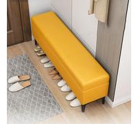 Coffre de rangement ottoman en similicuir jaune avec pieds pour entrée et salon (60 cm)