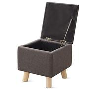 Coffre de rangement ottoman pliable avec pieds en bois, pouf en lin, repose-pieds, coussin éponge très élastique, gris foncé, 33 x 33 x 33 cm, solution de rangement élégante et polyvalente pour