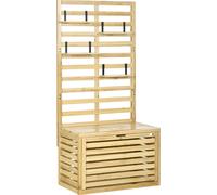 Coffre de rangement Outsunny, coffre de rangement avec treillis, coffre de rangement avec étagères, coffre de jardin, coffre à coussins, bois massif, naturel, 80 x 45 x 160 cm
