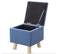 Coffre de rangement pliable avec pieds en bois et lin, pouf éponge élastique, bleu, 33 x 33 x 33 cm - Solution de décoration d'intérieur élégante et fonctionnelle