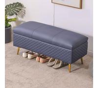 Coffre de rangement rectangulaire moderne avec pieds dorés, banc à chaussures extra long à rabat pour salon et chambre à coucher, ottomane bleu foncé élégant (100 cm)