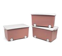 Thermobaby - Coffre de rangement PLAYBOX - MEDIUM 26 L - Lot de 3 Boites de Rangement - Caisse de Rangement en Plastique avec Couvercle - Clips de Fermeture - Poignée - Empilable - Rose