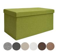 Coffre de Rangement XXL pliante 76x38x38cm incl 2 cloisons 80L Pouf pliable Repose-pieds rectangulaire rembourré Limette