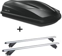 Coffre de toit/coffre à bagages CUBE370 + barres de toit en aluminium RB003 compatibles avec Seat Ibiza IV SW (5 portes) 2010-2017