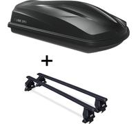 Coffre de toit/coffre à bagages CUBE370 + barres de toit Menabo Tema acier compatible avec Renault Clio Collection hayon 5 portes 2012-2016