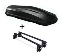 Coffre de toit/coffre à bagages CUBE470 + barres de toit Menabo Tema acier compatibles avec Renault Clio Collection hayon 5 portes 2012-2016