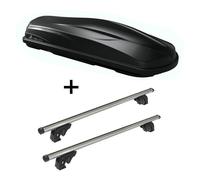 Coffre de toit/coffre à bagages CUBE470 + barres de toit/rails VDPLION1 compatibles avec Mercedes C break (S202) (5 portes) 93-00
