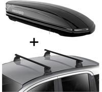 Coffre de toit MAA400 400 litres noir + barres de toit VDP EVO acier compatibles avec Peugeot Bipper 3-5 portes à partir de 2007