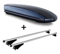 Coffre de toit noir brillant VDP-MAA 580 Coffre de toit pour voiture 580 litres verrouillable + barres de toit en alu sur rails en kit compatible avec la BMW Série 5 F11 Touring à partir de 13 ans
